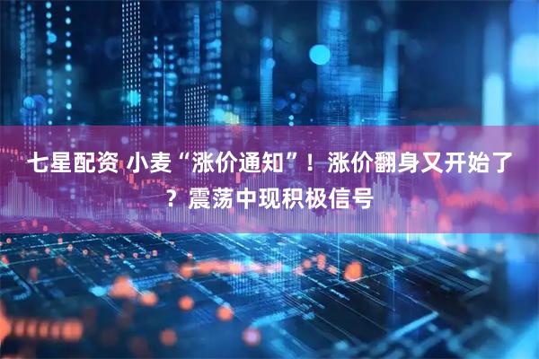 七星配资 小麦“涨价通知”！涨价翻身又开始了？震荡中现积极信号